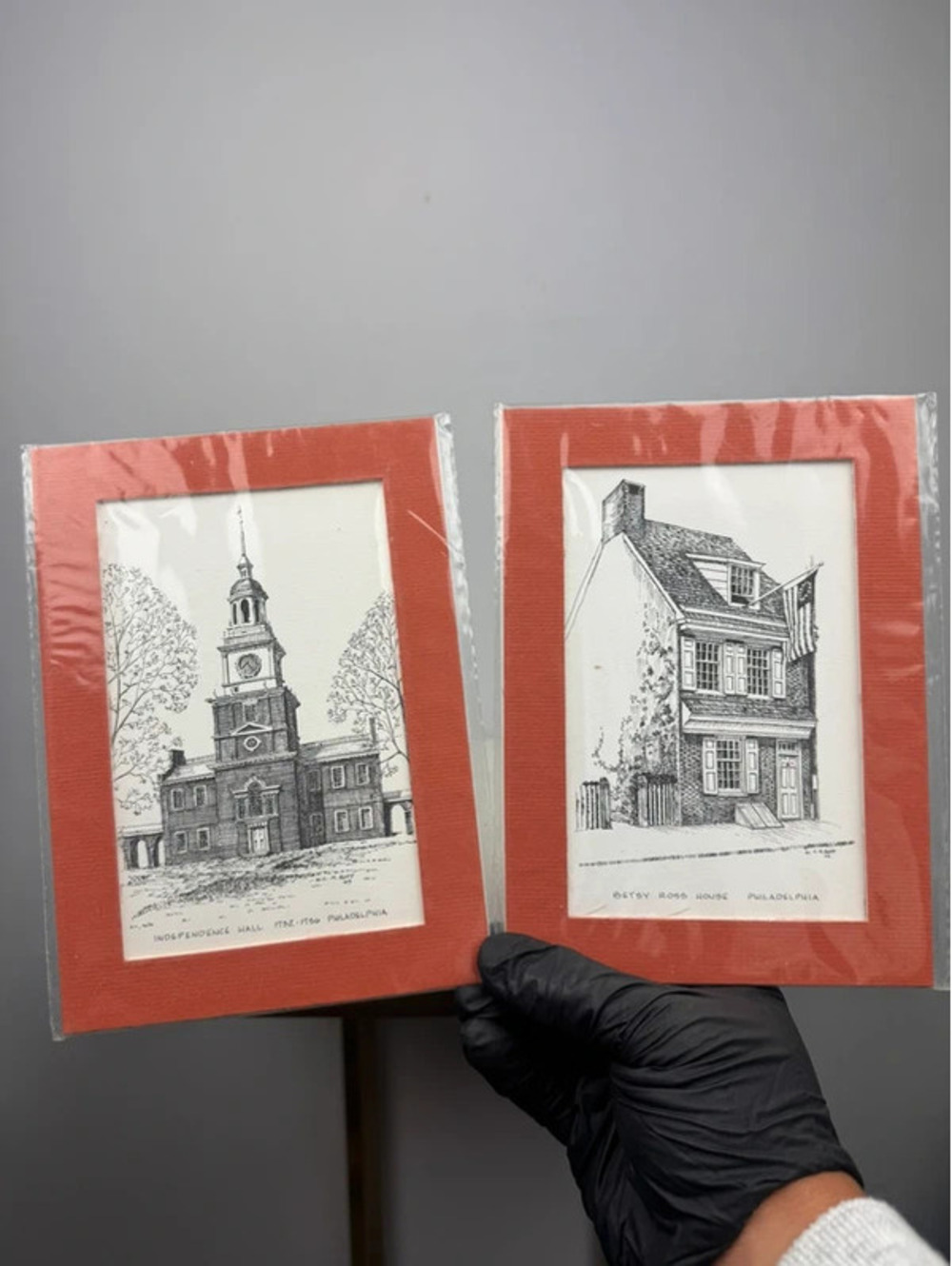 Vintage Philadelphia Landmark Prints Independence Hall Betsy Ross House Set of 2